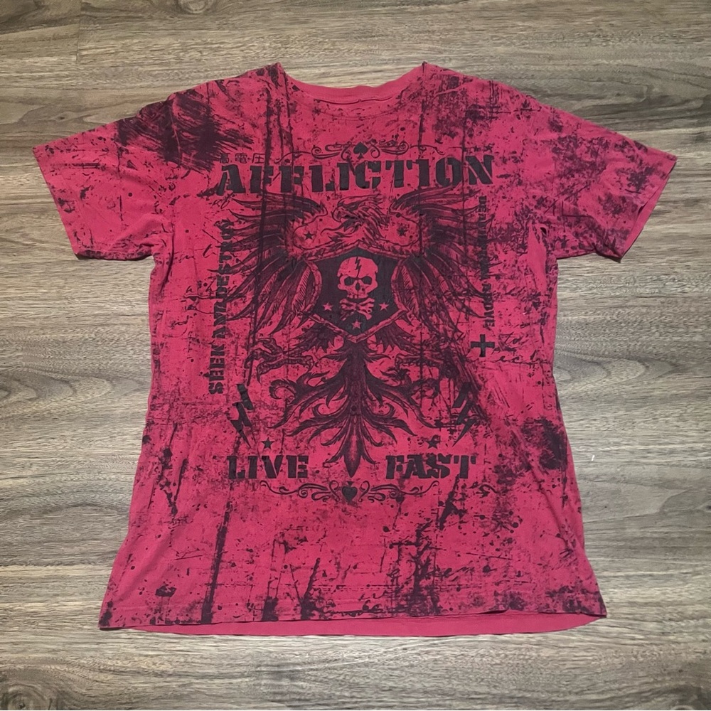 Affliction Red AOP Graphic Tee Y2K